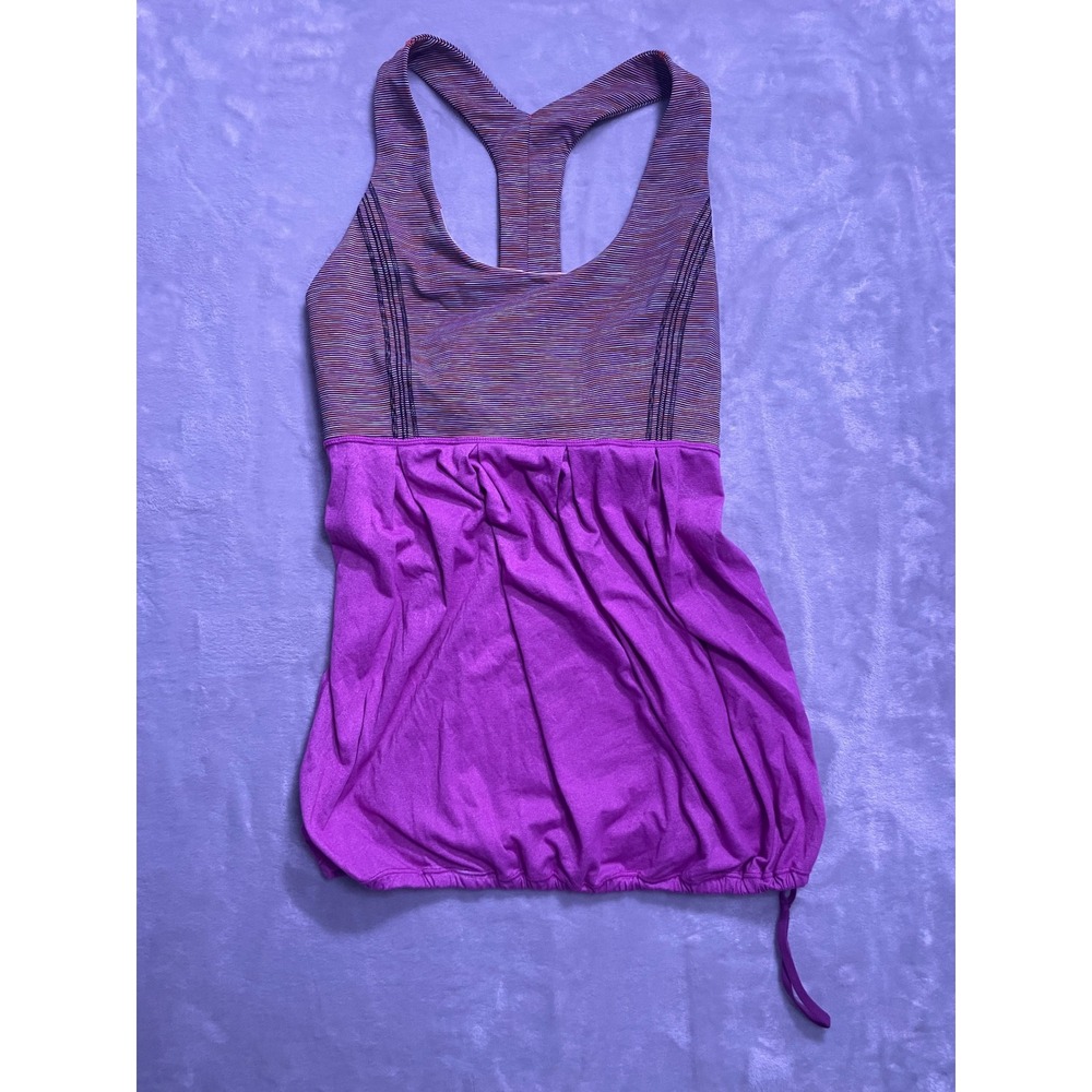 Lululemon No Limits Tank Top Purple Striped Racerback Built-in Bra Yoga Gym 10